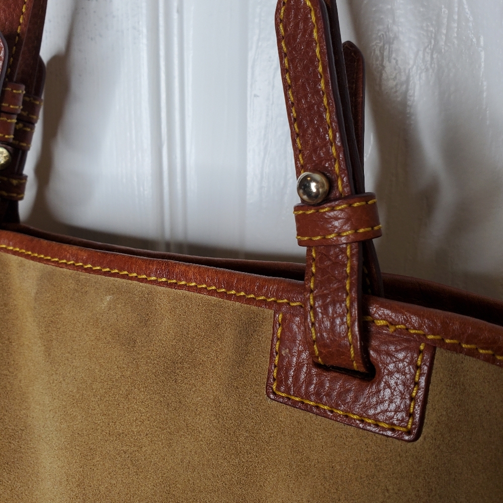 Vintage Dooney & Bourke Suede Leather Tote Bag Tan Boho Feminine - Picture 6 of 11